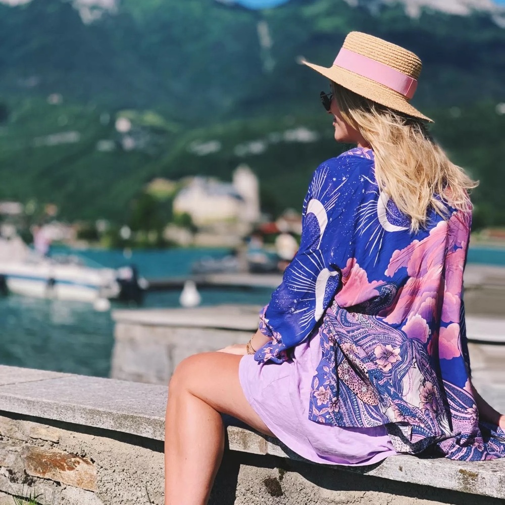 5โญ๏ธ FAV BESTSELLER NEW Celestial Luna Moon Short Boho Hippie Kimono Robe Coverup - Picture 2 of 13